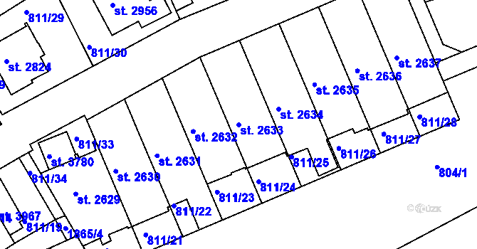 Parcela st. 2633 v KÚ Slaný, Katastrální mapa