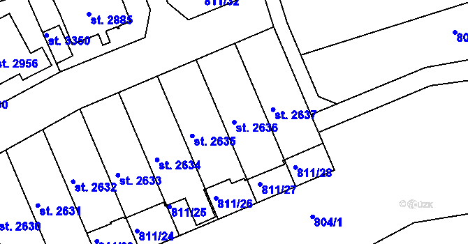 Parcela st. 2636 v KÚ Slaný, Katastrální mapa