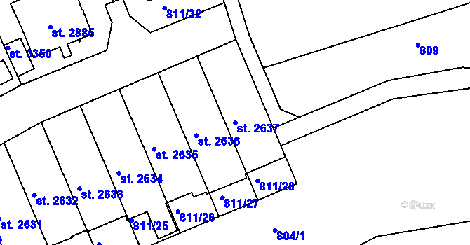 Parcela st. 2637 v KÚ Slaný, Katastrální mapa