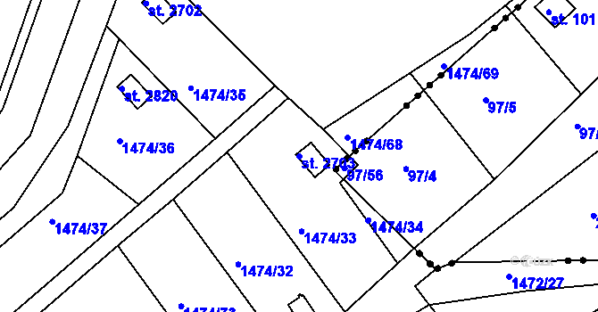 Parcela st. 2703 v KÚ Slaný, Katastrální mapa