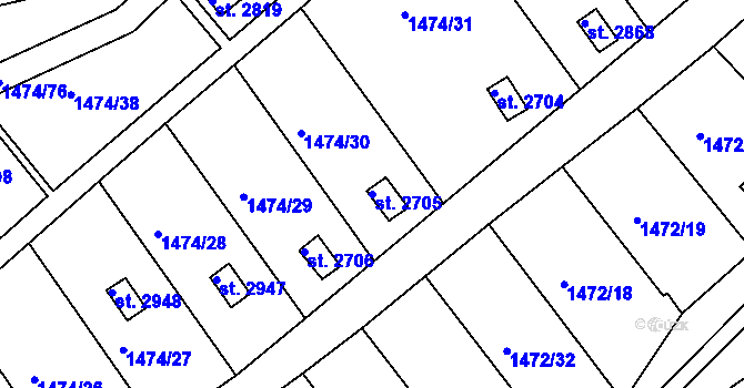 Parcela st. 2705 v KÚ Slaný, Katastrální mapa