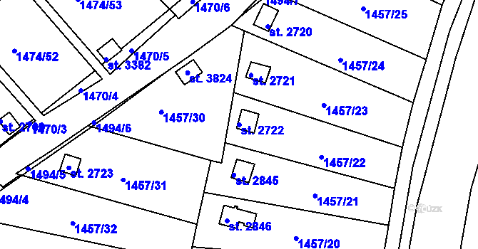 Parcela st. 2722 v KÚ Slaný, Katastrální mapa