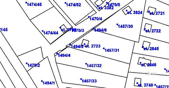 Parcela st. 2723 v KÚ Slaný, Katastrální mapa