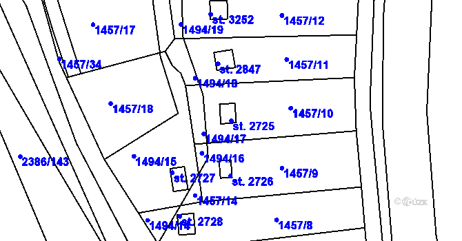 Parcela st. 2725 v KÚ Slaný, Katastrální mapa