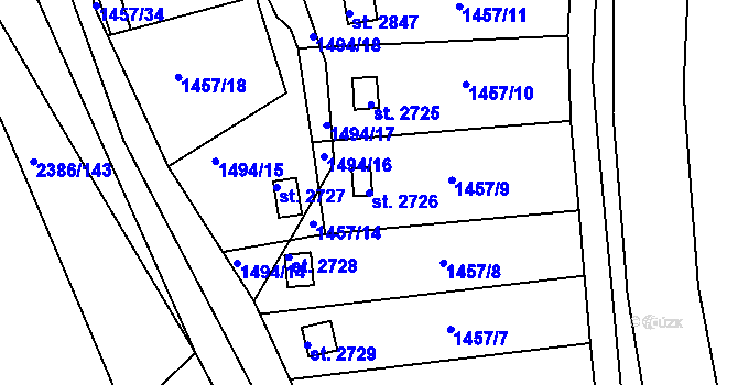 Parcela st. 2726 v KÚ Slaný, Katastrální mapa