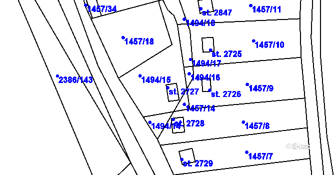 Parcela st. 2727 v KÚ Slaný, Katastrální mapa