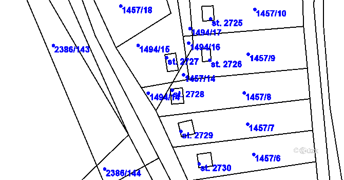 Parcela st. 2728 v KÚ Slaný, Katastrální mapa