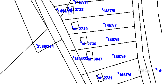 Parcela st. 2730 v KÚ Slaný, Katastrální mapa