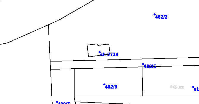 Parcela st. 2734 v KÚ Slaný, Katastrální mapa