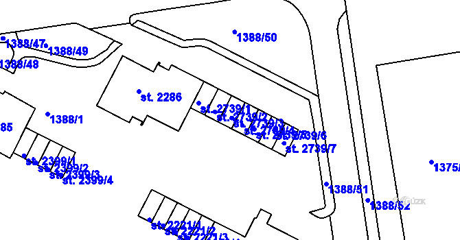 Parcela st. 2739 v KÚ Slaný, Katastrální mapa