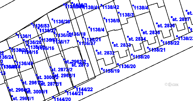 Parcela st. 2832 v KÚ Slaný, Katastrální mapa