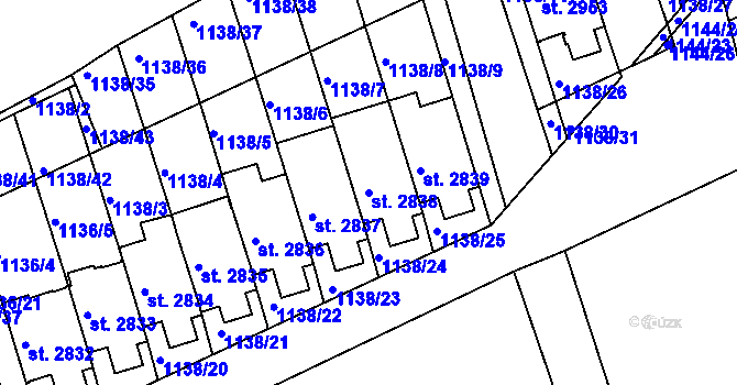 Parcela st. 2838 v KÚ Slaný, Katastrální mapa