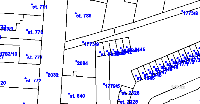 Parcela st. 2844 v KÚ Slaný, Katastrální mapa