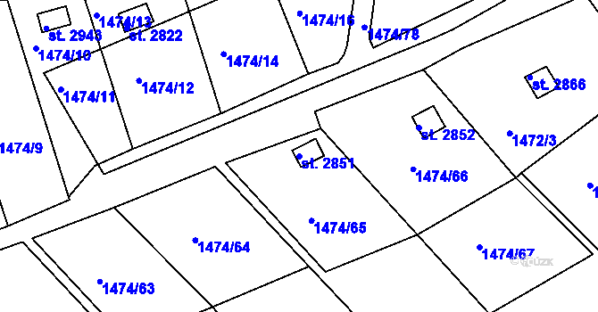 Parcela st. 2851 v KÚ Slaný, Katastrální mapa
