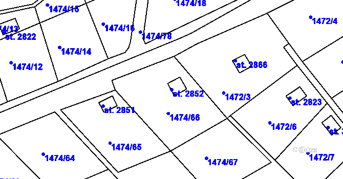 Parcela st. 2852 v KÚ Slaný, Katastrální mapa