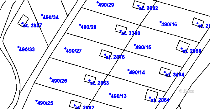 Parcela st. 2876 v KÚ Slaný, Katastrální mapa