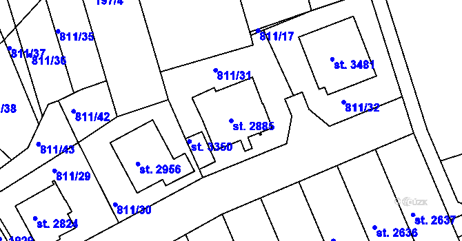 Parcela st. 2885 v KÚ Slaný, Katastrální mapa