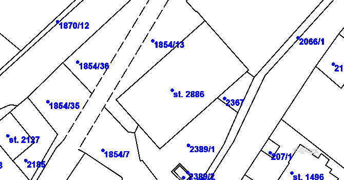 Parcela st. 2886 v KÚ Slaný, Katastrální mapa