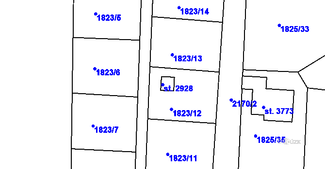 Parcela st. 2928 v KÚ Slaný, Katastrální mapa