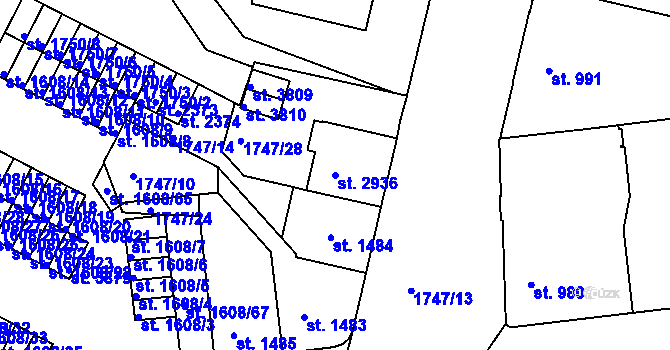 Parcela st. 2936 v KÚ Slaný, Katastrální mapa
