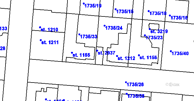 Parcela st. 2937 v KÚ Slaný, Katastrální mapa