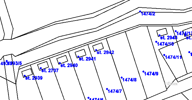 Parcela st. 2942 v KÚ Slaný, Katastrální mapa