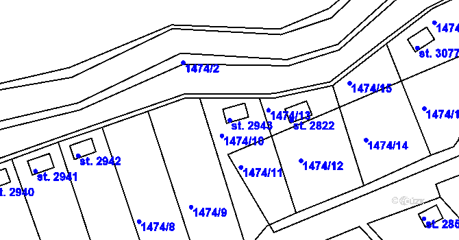 Parcela st. 2943 v KÚ Slaný, Katastrální mapa