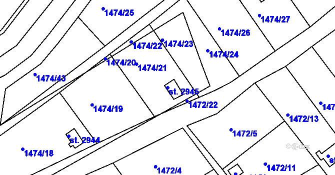 Parcela st. 2945 v KÚ Slaný, Katastrální mapa