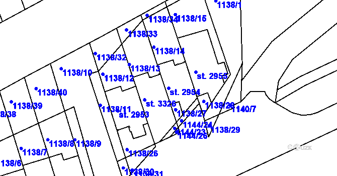 Parcela st. 2954 v KÚ Slaný, Katastrální mapa