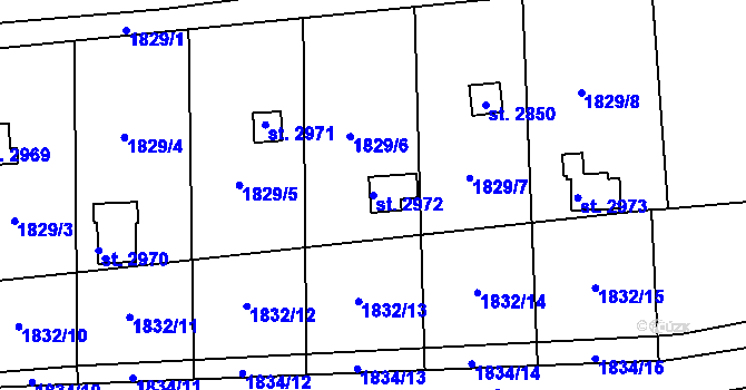 Parcela st. 2972 v KÚ Slaný, Katastrální mapa