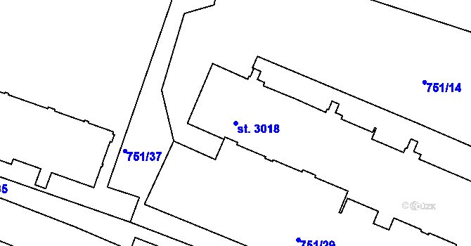 Parcela st. 3018 v KÚ Slaný, Katastrální mapa
