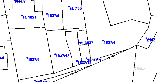 Parcela st. 3037 v KÚ Slaný, Katastrální mapa