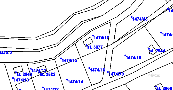 Parcela st. 3077 v KÚ Slaný, Katastrální mapa