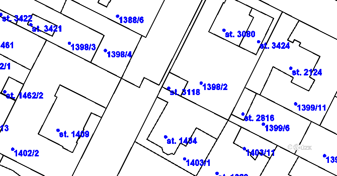 Parcela st. 3118 v KÚ Slaný, Katastrální mapa