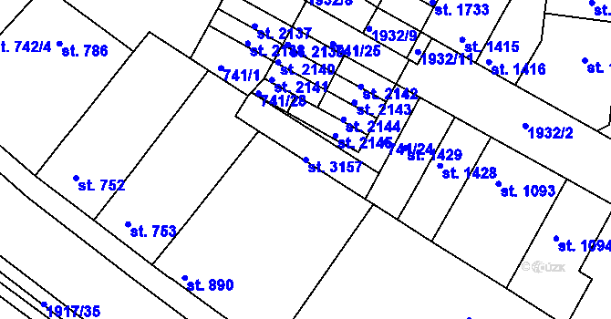 Parcela st. 3157 v KÚ Slaný, Katastrální mapa
