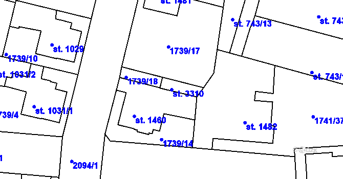 Parcela st. 3310 v KÚ Slaný, Katastrální mapa