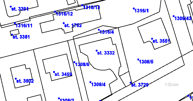 Parcela st. 3332 v KÚ Slaný, Katastrální mapa