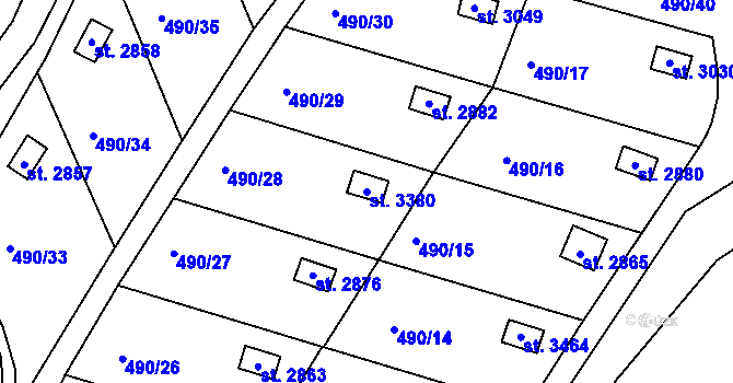 Parcela st. 3380 v KÚ Slaný, Katastrální mapa