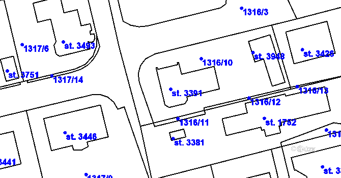 Parcela st. 3391 v KÚ Slaný, Katastrální mapa