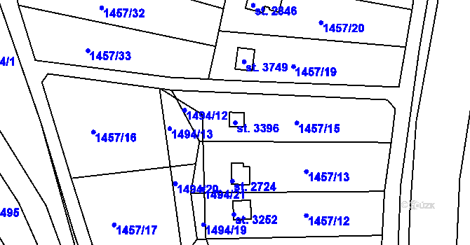 Parcela st. 3396 v KÚ Slaný, Katastrální mapa
