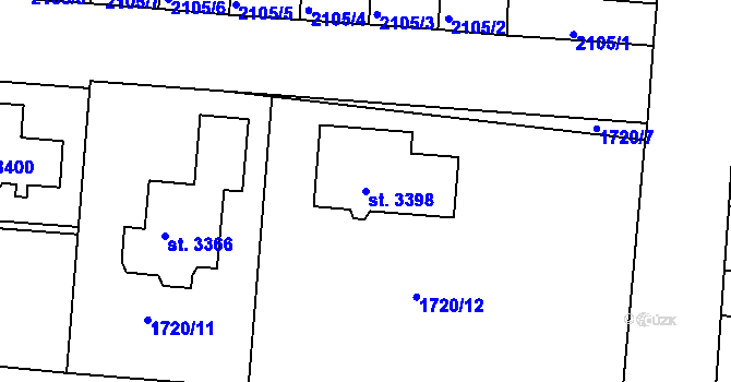Parcela st. 3398 v KÚ Slaný, Katastrální mapa