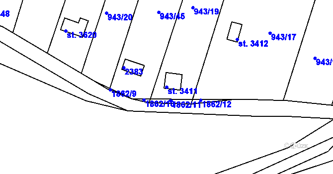 Parcela st. 3411 v KÚ Slaný, Katastrální mapa