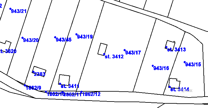 Parcela st. 3412 v KÚ Slaný, Katastrální mapa
