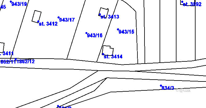 Parcela st. 3414 v KÚ Slaný, Katastrální mapa