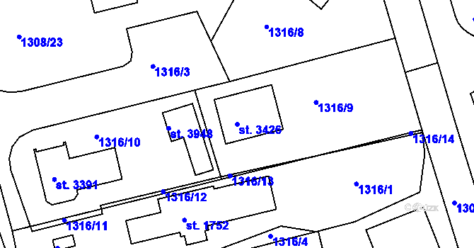 Parcela st. 3426 v KÚ Slaný, Katastrální mapa