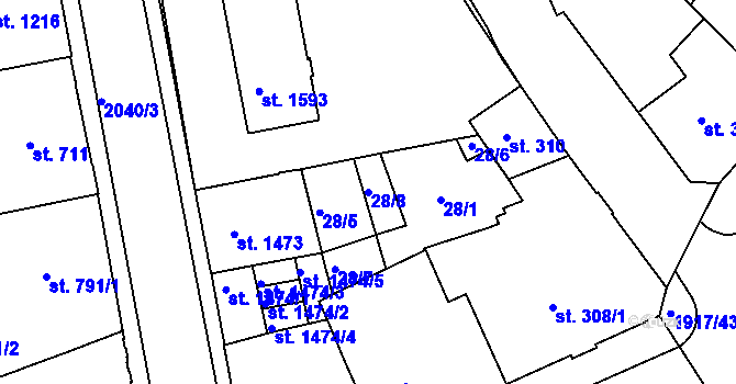 Parcela st. 28/8 v KÚ Slaný, Katastrální mapa