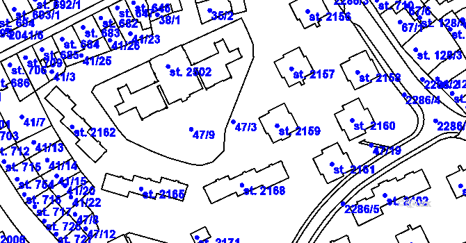 Parcela st. 47/3 v KÚ Slaný, Katastrální mapa