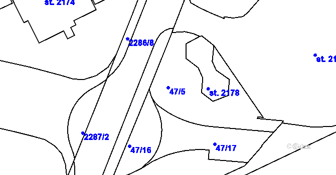 Parcela st. 47/5 v KÚ Slaný, Katastrální mapa