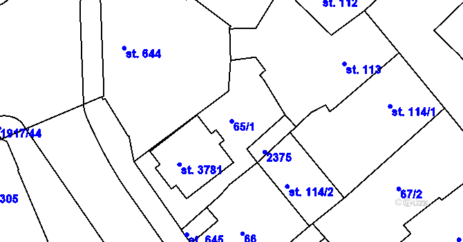 Parcela st. 65/1 v KÚ Slaný, Katastrální mapa