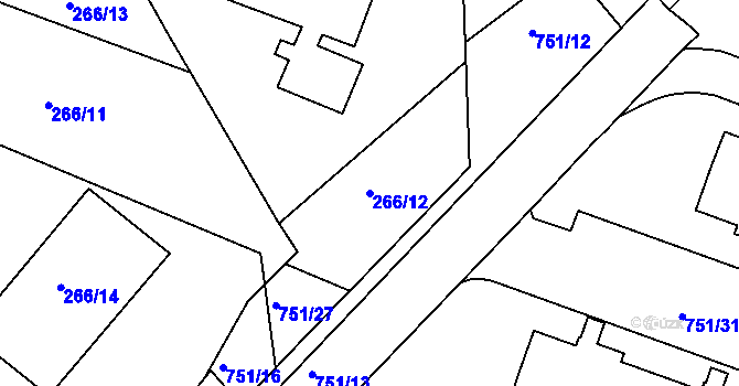 Parcela st. 266/12 v KÚ Slaný, Katastrální mapa